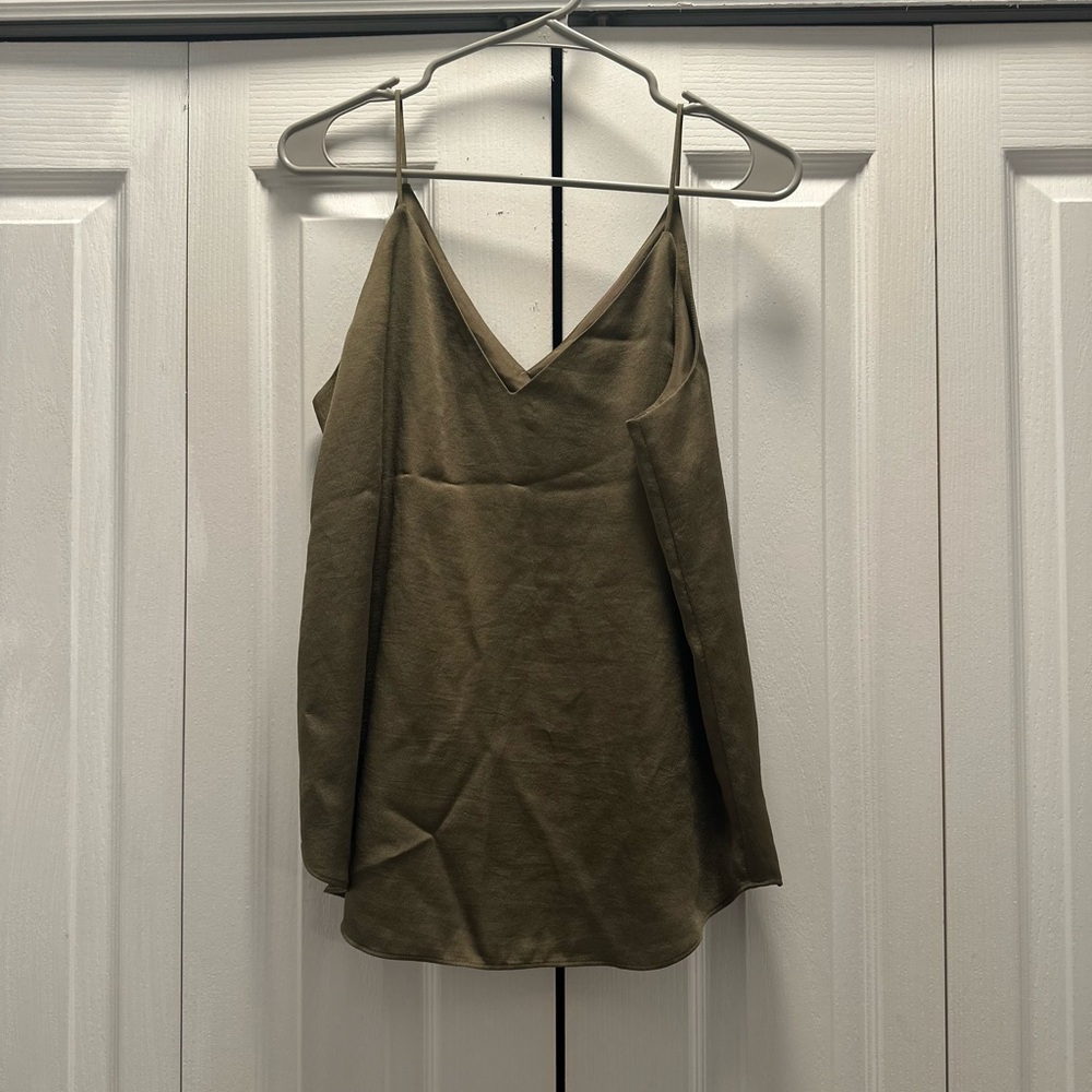 Olive Green Polyester Spaghetti Strap Tank